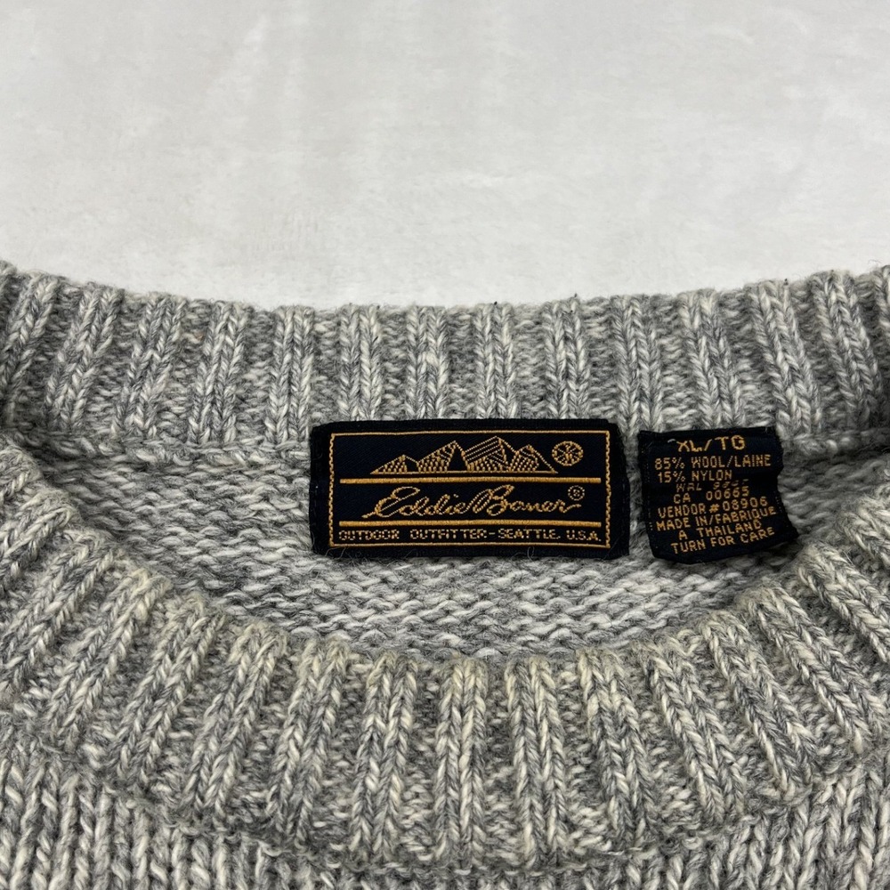 Eddie Bauer Sweater Mens XL Gray Wool Blend Marled Knit Crewneck Outdoors - Picture 3 of 8